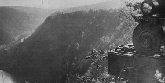 A Shay locomotive from the Leetonia lumber railroad and the nearly clearcut PA Grand Canyon.