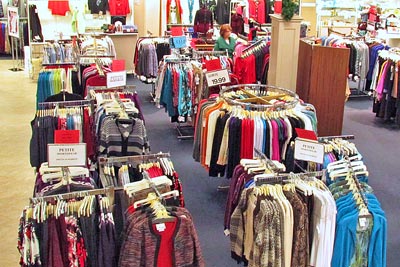 Sale racks at Dunham's Department store in Wellsboro, PA