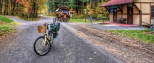 Bicycle parked on country gravel road