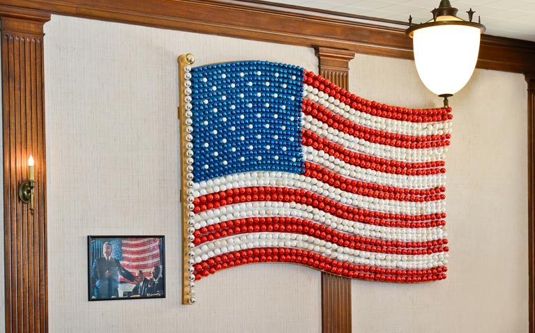 Historic United States flag made of glass bulbs